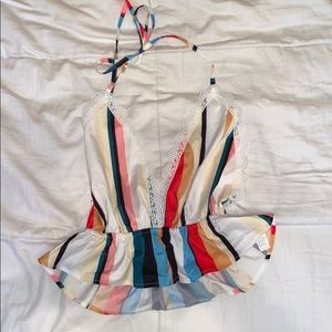 Halter, striped, lacey top